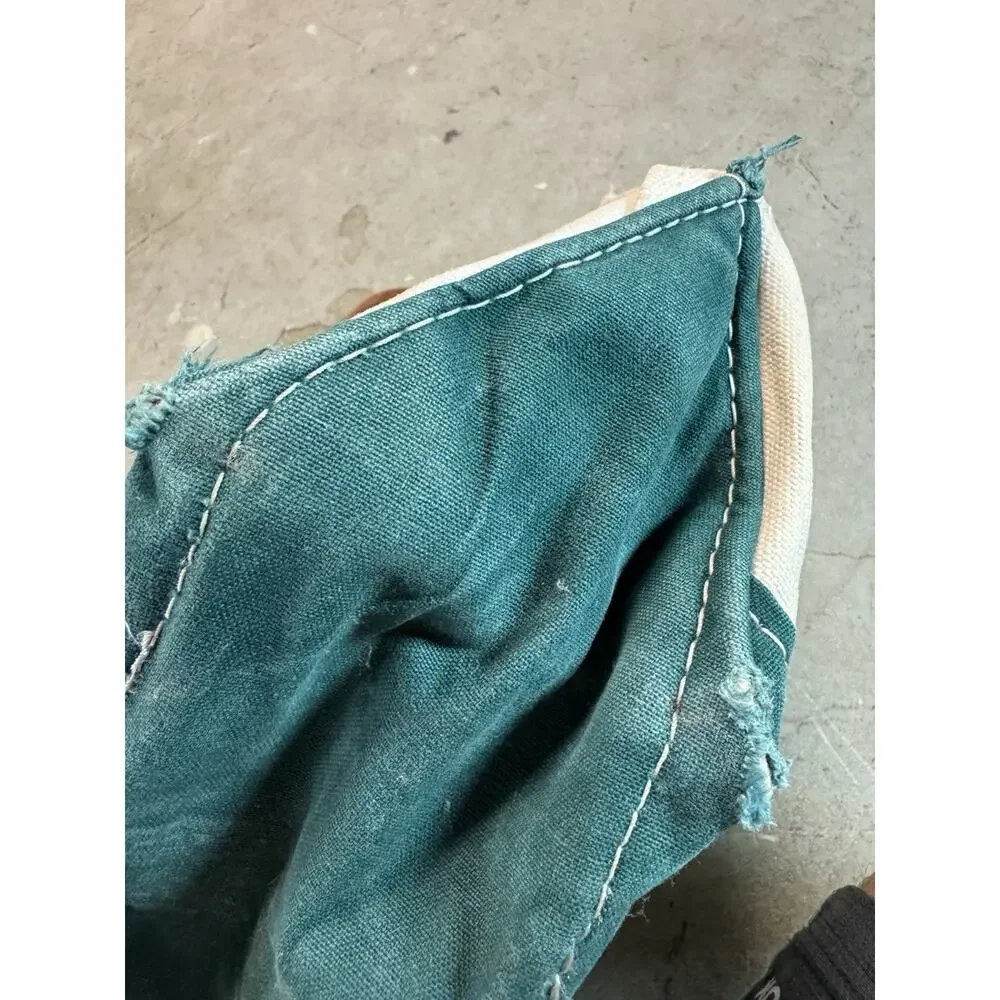 Vintage 80s LL Bean Boat Tote Canvas Bag Medium Green & White Made In USA